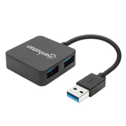 Mini hub manhattan usb 3.0 alta velocidad 4 puertos color negro
