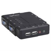 Switch KVM Manhattan Compacto 4 Puertos Desktop USB 4:1 Cables+Audio Color Negro - Vista 2