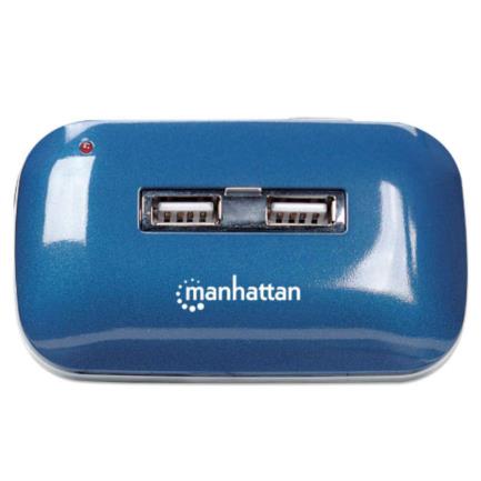 Hub manhattan usb alta velocidad 2.0 alimentaci&oacute;n dual 7 puertos color azul