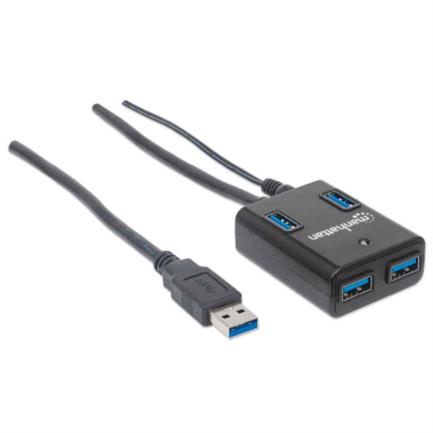 Hub manhattan usb 3.0 s&uacute;per velocidad 4 puertos color negro
