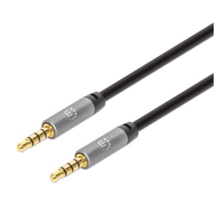 Cable manhattan auxiliar audio est&eacute;reo 3.5mm 5m color negro-plata