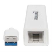 Adaptador manhattan súper velocidad usb 3.0 a rj-45 gb ethernet color blanco