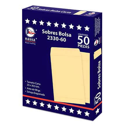Sobre bolsa nassa carta ante 8pqtes c/50 23x30.5 cms