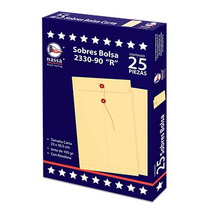 Sobre bolsa nassa carta ante c.r. 8 pqs c/25 pzs 23x30.5 cms