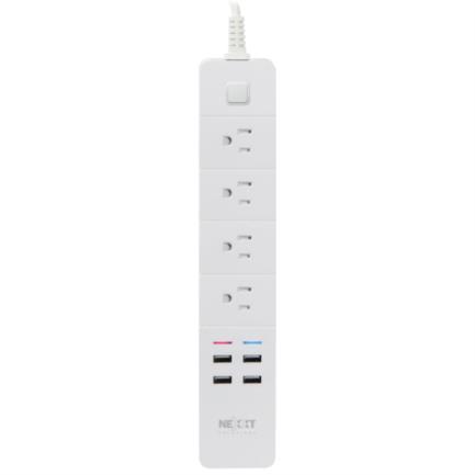 Barra Multicontacto Inteligente WiFi Nexxt Home Protector de Sobretensión con 4 tomacorrientes 4 puertos USB 1.8m Blanco