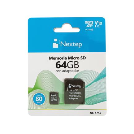 Memoria micro sd nextep 64gb clase 10 uhs|u1 c/adaptador