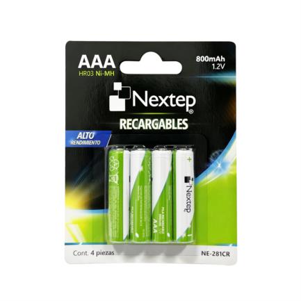 Pilas Nextep AAA Recargables HR03 NiMH 1.2V C/4 Piezas 800mAh