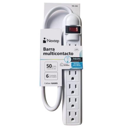 Barra multicontacto nextep 6 contactos aterrizados supresor 490j cable 50 cm 16awg