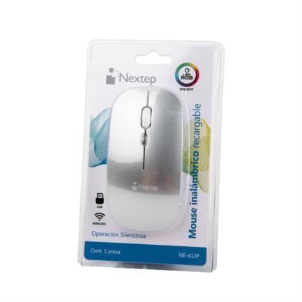 Mouse Nextep Inalámbrico Recargable Delgado/Silencioso RGB 1600 dpi Color Plata