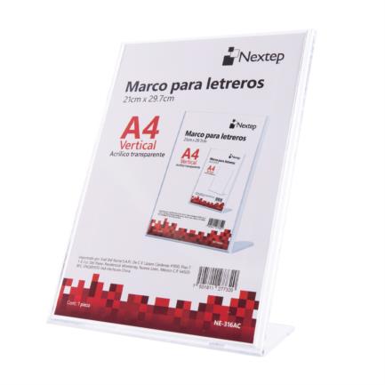 Marco para Letreros Nextep Vertical A4 21X29.7cm Acrilico Transparente