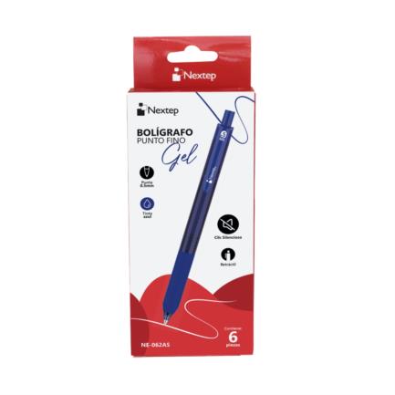 Boligrafo Nextep Gel Retractil Silencioso Fino 0.5mm Azul C/6