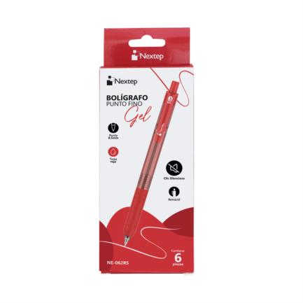 Boligrafo nextep gel retractil silencioso fino 0.5mm rojo c/6