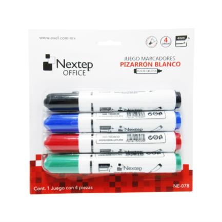 Bundle Juego Marcador Nextep para Pizarron Blanco 4 Colores Punta Gruesa Cincel 4mm Cont. 4 Piezas - MAS RECIO