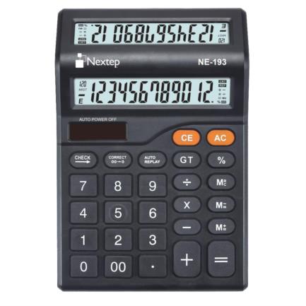 Calculadora nextep 12 digitos pantalla doble escritorio solar/bateria funcion revisar y corregir