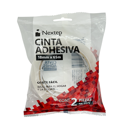 Cinta adhesiva nextep corte facil 18mm x 65mts bolsa c/2 piezas
