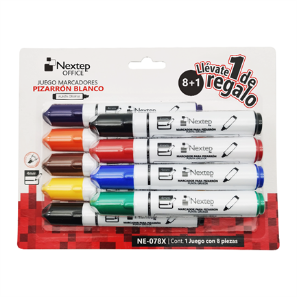 Juego marcador nextep para pizarrón blanco 8 colores punta gruesa cincel 4mm