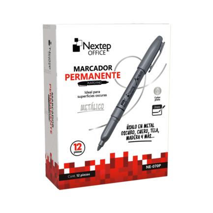 Marcador permanente nextep punta fina 2mm plata c/12