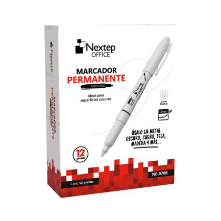 Marcador Permanente Nextep Punta Fina  2mm Blanco C/12