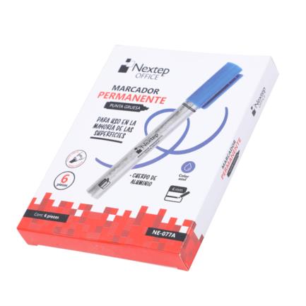 Marcador Nextep Permanente Cuerpo Aluminio Punta Gruesa Cincel 4mm Azul C/6