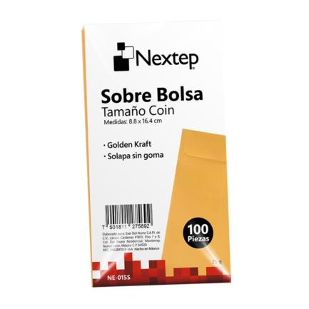 Sobre bolsa nextep economico tama&ntilde;o coin 5 solapa sin goma paquete c/100