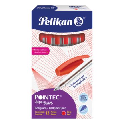 Bolígrafo pelikan pointec punto mediano 0.7mm color rojo c/12 pzas