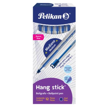 Bol&iacute;grafo pelikan hang stick azul punto mediano 1.0mm c/12 pza