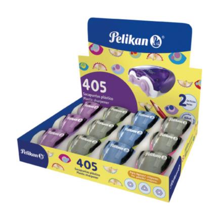 Sacapuntas pelikan pl&aacute;stico 405 con dep&oacute;sito c/12 pzas