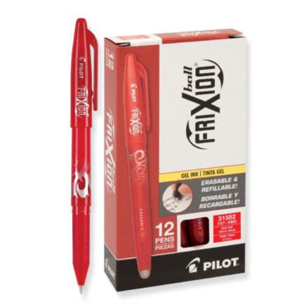 Bolígrafo pilot frixion ball gel borrable color rojo c/12 pzas