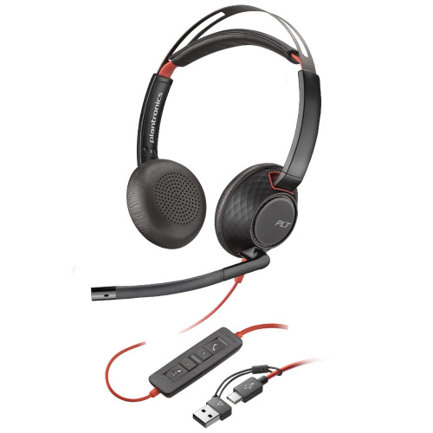 Poly auriculares estéreo blackwire 5220 + conector de 3.5 mm + adaptador usb-c/a