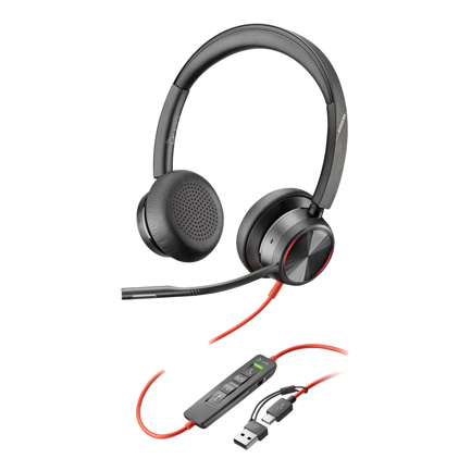 Poly Auriculares estéreo USB-C Blackwire 8225 + Adaptador USB-C/A