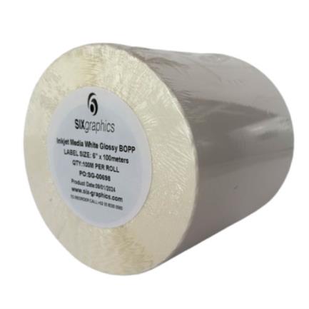 Papel six graphics bopp blanco brillante adhesivo acrilico respaldo papel 6 x 100 metros
