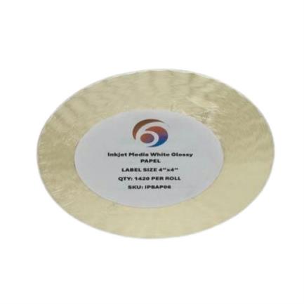 Papel six graphics blanco brillante adhesivo acrilico respaldo 4x4" core 3 1