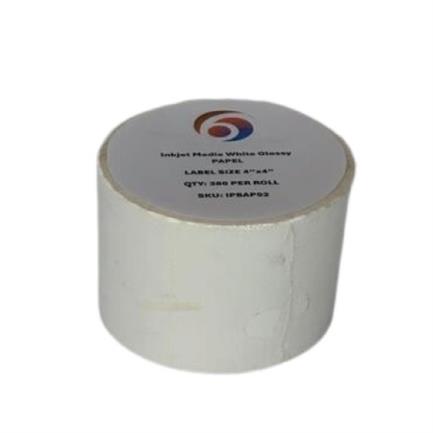 Papel six graphics blanco brillante adhesivo acrilico respaldo 4 x 4" core 1 380 etiquetas por rollo