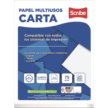 Papel scribe bond multiprop&oacute;sito carta 5904 color blanco 75gr con 24 paquetes de 100 hojas