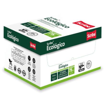 Papel cortado scribe ecológico oficio 93% de blancura 75gr caja c/5000 hojas