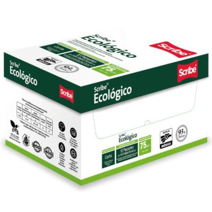 Papel cortado scribe ecológico carta 93% de blancura 75gr caja c/5000 hojas