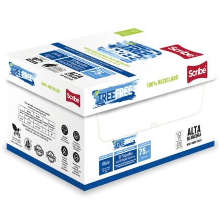 Papel cortado scribe tree free oficio 100% reciclado 93% blancura 75gr caja c/5000 hojas