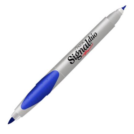 Marcador permanente signal d&uacute;o punta fina/ultrafina color azul c/12 pzas