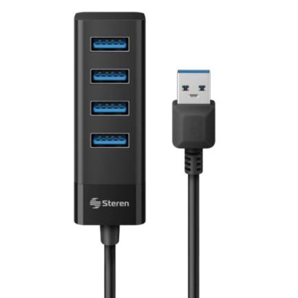 SQCACCAC042 - Hub Steren USB 3.0 de 4 Puertos Cable 12.5cm Color Negro
