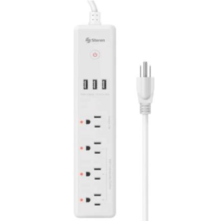 Barra Steren Multicontacto Wi-fi De 4 Salidas Horizontales Y Triple Cargador Usb Color Blanco