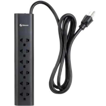 Barra Multicontactos Steren 1.7m 15a 6 Contactos Americanas/europeas 70j Color Negro