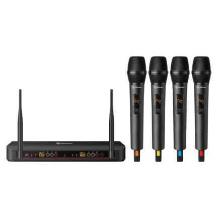 Sistema de 4 micrófonos steren inalámbricos uhf c/selección auto 10dbm
