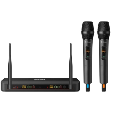 Sistema steren de 2 microfonos inalambricos uhf c/selec auto de