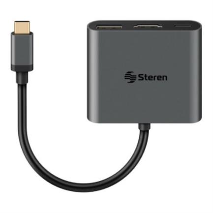 Adaptador steren usb-c a hdmi/usb 3.0/usb-c color negro