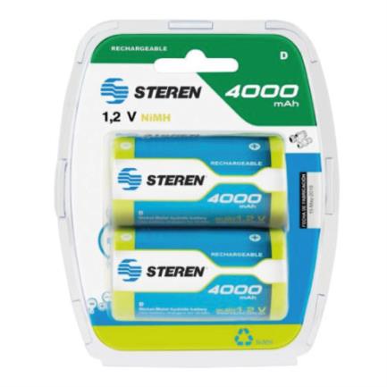 Pilas recargables steren "d" nimh 4000 mah paquete c/2