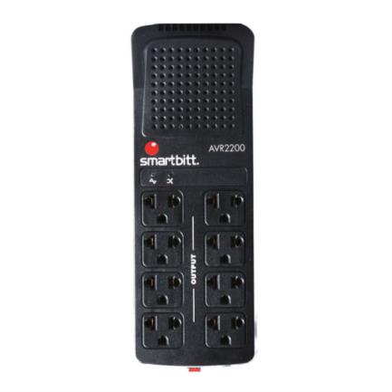 Regulador smartbitt r-bitt 2200 2200va/1100 watts 8 contactos protección de línea telefónica rj-11