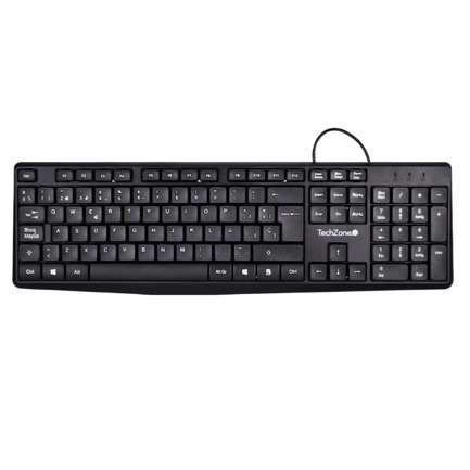 Teclado alambrico techzone basico negro de abs 105 teclas qwerty longitud de cable de 1.35 m indicadores numerico