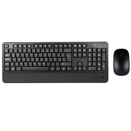 Kit TechZone Profesional Inalambrico Elegante Teclado y Mouseu de 3Botones con 1200 Dpi y Descansa Muñecas Alc