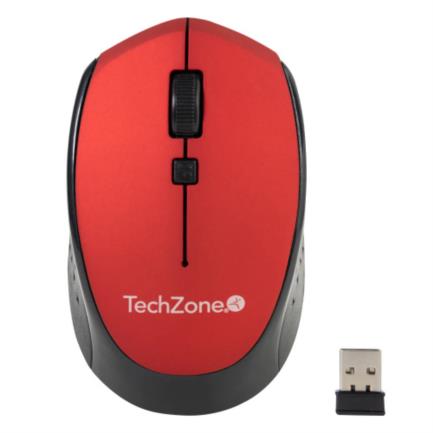 Mouse Óptico techzone inalámbrico 800 a 1600dpi ajustable 3 botones ambidiestro win/mac color rojo