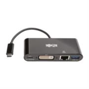 Adaptador multipuerto tripp lite usb-c/dvi/usb-a/gbe carga pd color negro